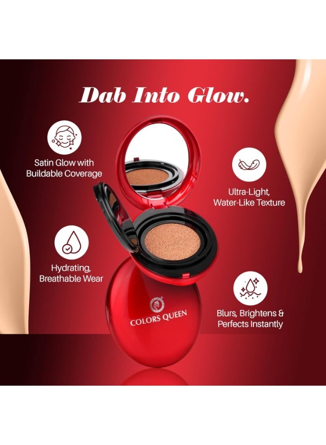 Colors Queen Red Cushion Foundation | Ultra-Light Weight Formula | Satin Glow Finish with Full Coverage | Nourishing & Hydrating | 72 Hours Long Lasting Cushion Foundation for Women | Suitable for All Skin (05 - Walnut Dream, 18g) - Image 4